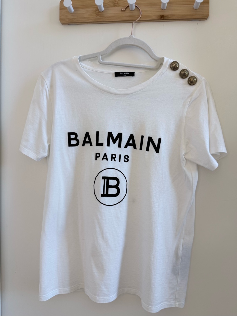 Balmain White and Black Logo Tag Tee